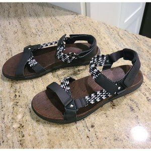 Merrell Black White Around Town Sunvue Woven Strap Cork Sandals Women’s Size 10